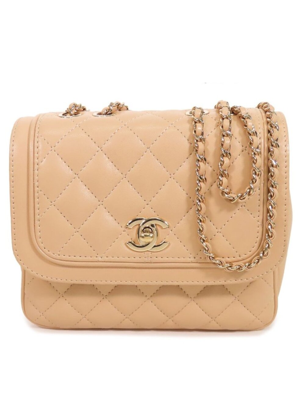 Chanel Chain Beige Gold Lambskin Quilted Double Shoulder Bag